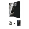 MARSİLYAN™- iPhone 16 Pro Max Kılıf Eksen Form Prime - Siyah 3D Antistatik Hayalet Cam Ekran Koruyucu + PVD Metal Kamera Lens - GD