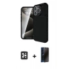 MARSİLYAN™- iPhone 16 Pro Max Kılıf Eksen Form Prime - Siyah 3D Antistatik Hayalet Cam Ekran Koruyucu + PVD Metal Kamera Lens - SH