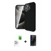 MARSİLYAN™- iPhone 16 Pro Max Kılıf Eksen Form Prime - Siyah 3D Antistatik Hayalet Cam Ekran Koruyucu + Raze Metal Kamera Lens - BZ