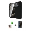 MARSİLYAN™- iPhone 16 Pro Max Kılıf Eksen Form Prime - Siyah 3D Antistatik Hayalet Cam Ekran Koruyucu + Raze Metal Kamera Lens - NLGY