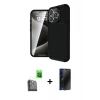 MARSİLYAN™- iPhone 16 Pro Max Kılıf Eksen Form Prime - Siyah 3D Antistatik Hayalet Cam Ekran Koruyucu + Raze Metal Kamera Lens - SH