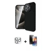 MARSİLYAN™- iPhone 16 Pro Max Kılıf Eksen Form Prime - Siyah 3D Antistatik Mat Seramik Nano Ekran Koruyucu + Pers Alüminyum Kamera Lens - GS