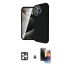 MARSİLYAN™- iPhone 16 Pro Max Kılıf Eksen Form Prime - Siyah 3D Antistatik Mat Seramik Nano Ekran Koruyucu + PVD Metal Kamera Lens - GD