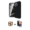 MARSİLYAN™- iPhone 16 Pro Max Kılıf Eksen Form Prime - Siyah 3D Antistatik Mat Seramik Nano Ekran Koruyucu + Çöl Titanyum Pers Alüminyum Kamera Lens