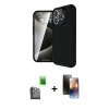 MARSİLYAN™- iPhone 16 Pro Max Kılıf Eksen Form Prime - Siyah 3D Antistatik Mat Seramik Nano Ekran Koruyucu + Raze Metal Kamera Lens - SH