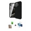 MARSİLYAN™- iPhone 16 Pro Max Kılıf Eksen Form Prime - Siyah 3D Antistatik Seramik Nano Ekran Koruyucu + Çöl Titanyum Raze Metal Kamera Lens