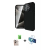 MARSİLYAN™- iPhone 16 Pro Max Kılıf Eksen Form Prime - Siyah 3D Antistatik Seramik Nano Ekran Koruyucu + Raze Metal Kamera Lens - NLGY