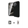 MARSİLYAN™- iPhone 16 Pro Max Kılıf Eksen Form Prime - Siyah Bilvis 3D Cam Ekran Koruyucu + PVD Metal Kamera Lens - GS