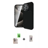 MARSİLYAN™- iPhone 16 Pro Max Kılıf Eksen Form Prime - Siyah Bilvis 3D Cam Ekran Koruyucu + Raze Metal Kamera Lens - NLGY