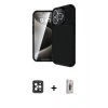 MARSİLYAN™- iPhone 16 Pro Max Kılıf Eksen Form Prime - Siyah Bilvis 3D Cam Ekran Koruyucu + Siyah PVD Metal Kamera Lens