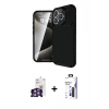 MARSİLYAN™- iPhone 16 Pro Max Kılıf Eksen Form Prime - Siyah Bilvis 3X AR Hayalet Cam Ekran Koruyucu + Bilvis Titan Kamera Lens - GS
