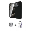 MARSİLYAN™- iPhone 16 Pro Max Kılıf Eksen Form Prime - Siyah Bilvis 3X AR Hayalet Cam Ekran Koruyucu + Pers Alüminyum Kamera Lens - GI