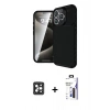 MARSİLYAN™- iPhone 16 Pro Max Kılıf Eksen Form Prime - Siyah Bilvis 3X AR Hayalet Cam Ekran Koruyucu + PVD Metal Kamera Lens - SH