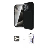 MARSİLYAN™- iPhone 16 Pro Max Kılıf Eksen Form Prime - Siyah Bilvis 3X AR Hayalet Cam Ekran Koruyucu + PVD Metal Kamera Lens - GD