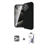 MARSİLYAN™- iPhone 16 Pro Max Kılıf Eksen Form Prime - Siyah Bilvis 3X AR Hayalet Cam Ekran Koruyucu + PVD Metal Kamera Lens - GS