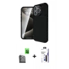 MARSİLYAN™- iPhone 16 Pro Max Kılıf Eksen Form Prime - Siyah Bilvis 3X AR Hayalet Cam Ekran Koruyucu + Raze Metal Kamera Lens - SH