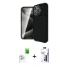 MARSİLYAN™- iPhone 16 Pro Max Kılıf Eksen Form Prime - Siyah Bilvis 3X AR Hayalet Cam Ekran Koruyucu + Raze Metal Kamera Lens - BZ