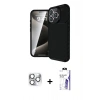 MARSİLYAN™- iPhone 16 Pro Max Kılıf Eksen Form Prime - Siyah Bilvis 3X AR HD Cam Ekran Koruyucu + Pers Alüminyum Kamera Lens - GS