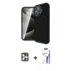MARSİLYAN™- iPhone 16 Pro Max Kılıf Eksen Form Prime - Siyah Bilvis 3X AR HD Cam Ekran Koruyucu + PVD Metal Kamera Lens - GD