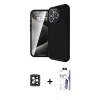 MARSİLYAN™- iPhone 16 Pro Max Kılıf Eksen Form Prime - Siyah Bilvis 3X AR HD Cam Ekran Koruyucu + PVD Metal Kamera Lens - SH