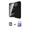 MARSİLYAN™- iPhone 16 Pro Max Kılıf Eksen Form Prime - Siyah Bilvis 5in1 5D Magic Hayalet Cam Ekran Koruyucu + Gümüş PVD Metal Kamera Lens