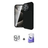 MARSİLYAN™- iPhone 16 Pro Max Kılıf Eksen Form Prime - Siyah Bilvis 5in1 5D Magic Hayalet Cam Ekran Koruyucu + Pers Alüminyum Kamera Lens - GS