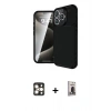 MARSİLYAN™- iPhone 16 Pro Max Kılıf Eksen Form Prime - Siyah Bilvis Hayalet Cam Ekran Koruyucu + PVD Metal Kamera Lens - GD