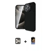 MARSİLYAN™- iPhone 16 Pro Max Kılıf Eksen Form Prime - Siyah Buffer Hayalet Cam Ekran Koruyucu + PVD Metal Kamera Lens - GD