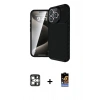 MARSİLYAN™- iPhone 16 Pro Max Kılıf Eksen Form Prime - Siyah Buffer Hayalet Cam Ekran Koruyucu + PVD Metal Kamera Lens - GS