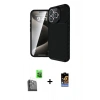 MARSİLYAN™- iPhone 16 Pro Max Kılıf Eksen Form Prime - Siyah Buffer Hayalet Cam Ekran Koruyucu + Raze Metal Kamera Lens - SH
