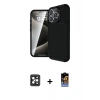 MARSİLYAN™- iPhone 16 Pro Max Kılıf Eksen Form Prime - Siyah Buffer Hayalet Cam Ekran Koruyucu + PVD Metal Kamera Lens - SH