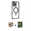 MARSİLYAN™- iPhone 16 Pro Max Kılıf Eksen Klasik Koleksiyonu - Şeffaf 360 Full Body Arka Koruyucu + Pers Alüminyum Kamera Lens - CLTM