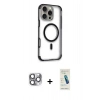 MARSİLYAN™- iPhone 16 Pro Max Kılıf Eksen Klasik Koleksiyonu - Şeffaf Pasifik Cam Ekran Koruyucu + Pers Alüminyum Kamera Lens - GI