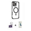 MARSİLYAN™- iPhone 16 Pro Max Kılıf Eksen Klasik Koleksiyonu - Şeffaf Pasifik Cam Ekran Koruyucu + Bilvis Titan Kamera Lens - GS