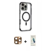 MARSİLYAN™- iPhone 16 Pro Max Kılıf Eksen Klasik Koleksiyonu - Şeffaf Pasifik Cam Ekran Koruyucu + Pers Alüminyum Kamera Lens - CLTM