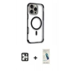 MARSİLYAN™- iPhone 16 Pro Max Kılıf Eksen Klasik Koleksiyonu - Şeffaf Pasifik Cam Ekran Koruyucu + PVD Metal Kamera Lens - GS