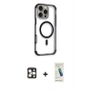 MARSİLYAN™- iPhone 16 Pro Max Kılıf Eksen Klasik Koleksiyonu - Şeffaf Pasifik Cam Ekran Koruyucu + PVD Metal Kamera Lens - GD