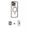 MARSİLYAN™- iPhone 16 Pro Max Kılıf Eksen Klasik Koleksiyonu - Şeffaf Pasifik Cam Ekran Koruyucu + PVD Metal Kamera Lens - GD