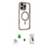 MARSİLYAN™- iPhone 16 Pro Max Kılıf Eksen Klasik Koleksiyonu - Şeffaf Pasifik Cam Ekran Koruyucu + Raze Metal Kamera Lens - BZ