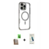 MARSİLYAN™- iPhone 16 Pro Max Kılıf Eksen Klasik Koleksiyonu - Şeffaf Pasifik Cam Ekran Koruyucu + Raze Metal Kamera Lens - CLTM