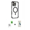 MARSİLYAN™- iPhone 16 Pro Max Kılıf Eksen Klasik Koleksiyonu - Şeffaf Pasifik Cam Ekran Koruyucu + Raze Metal Kamera Lens - BZ
