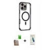 MARSİLYAN™- iPhone 16 Pro Max Kılıf Eksen Klasik Koleksiyonu - Şeffaf Pasifik Cam Ekran Koruyucu + Raze Metal Kamera Lens - CLTM
