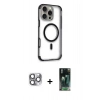MARSİLYAN™- iPhone 16 Pro Max Kılıf Eksen Klasik Koleksiyonu - Siyah 360 Mat Full Body Arka Koruyucu + Gri Pers Alüminyum Kamera Lens