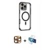 MARSİLYAN™- iPhone 16 Pro Max Kılıf Eksen Klasik Koleksiyonu - Siyah 3D Antistatik Cam Ekran Koruyucu + Pers Alüminyum Kamera Lens - CLTM