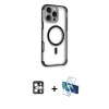 MARSİLYAN™- iPhone 16 Pro Max Kılıf Eksen Klasik Koleksiyonu - Siyah 3D Antistatik Cam Ekran Koruyucu + PVD Metal Kamera Lens - GS