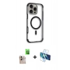 MARSİLYAN™- iPhone 16 Pro Max Kılıf Eksen Klasik Koleksiyonu - Siyah 3D Antistatik Cam Ekran Koruyucu + Raze Metal Kamera Lens - NLGY
