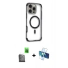 MARSİLYAN™- iPhone 16 Pro Max Kılıf Eksen Klasik Koleksiyonu - Siyah 3D Antistatik Cam Ekran Koruyucu + Raze Metal Kamera Lens - SH