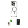 MARSİLYAN™- iPhone 16 Pro Max Kılıf Eksen Klasik Koleksiyonu - Siyah 3D Antistatik Hayalet Cam Ekran Koruyucu + Raze Metal Kamera Lens - NLGY