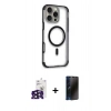 MARSİLYAN™- iPhone 16 Pro Max Kılıf Eksen Klasik Koleksiyonu - Siyah 3D Antistatik Hayalet Cam Ekran Koruyucu + Bilvis Titan Kamera Lens - SH