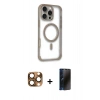 MARSİLYAN™- iPhone 16 Pro Max Kılıf Eksen Klasik Koleksiyonu - Siyah 3D Antistatik Hayalet Cam Ekran Koruyucu + Pers Alüminyum Kamera Lens - CLTM